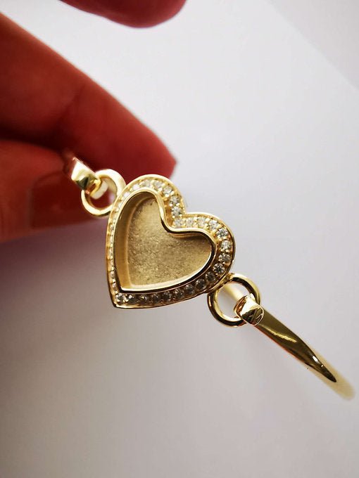 Heart Halo Memorial Hook Bangle in 9ct Yellow Gold - Samuel Perry