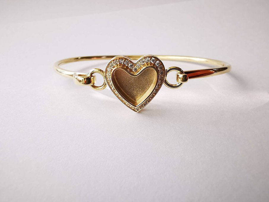 Heart Halo Memorial Hook Bangle in 9ct Yellow Gold - Samuel Perry