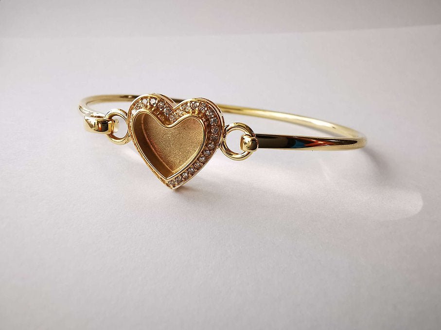 Heart Halo Memorial Hook Bangle in 9ct Yellow Gold - Samuel Perry
