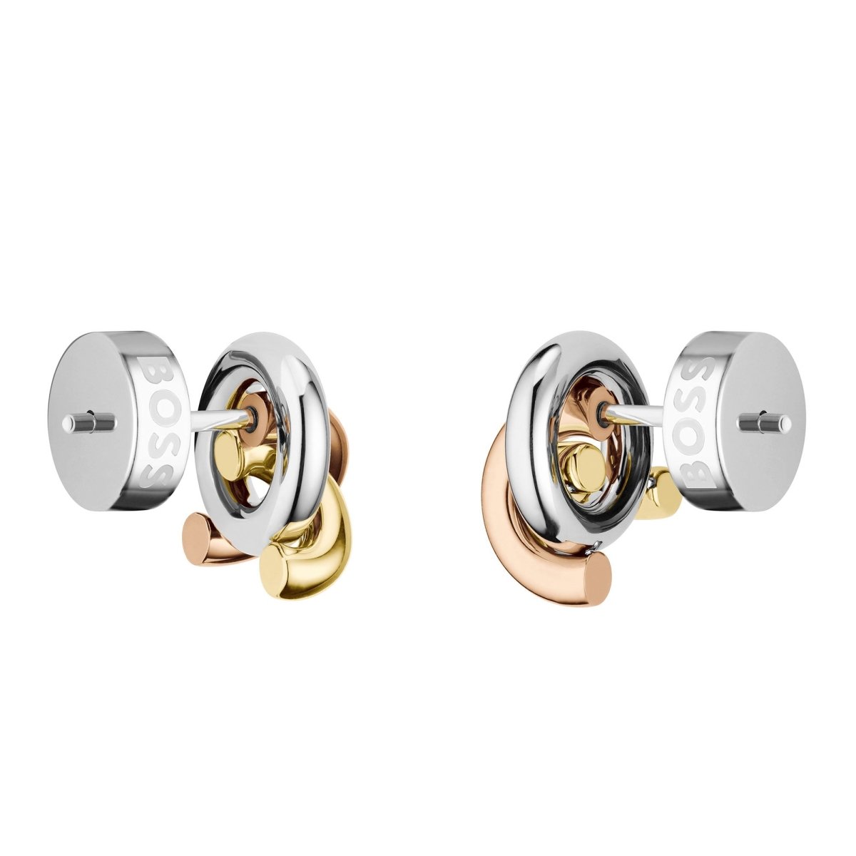 Ladies BOSS Harmonie Three Colour Cross Link Studs - Samuel Perry