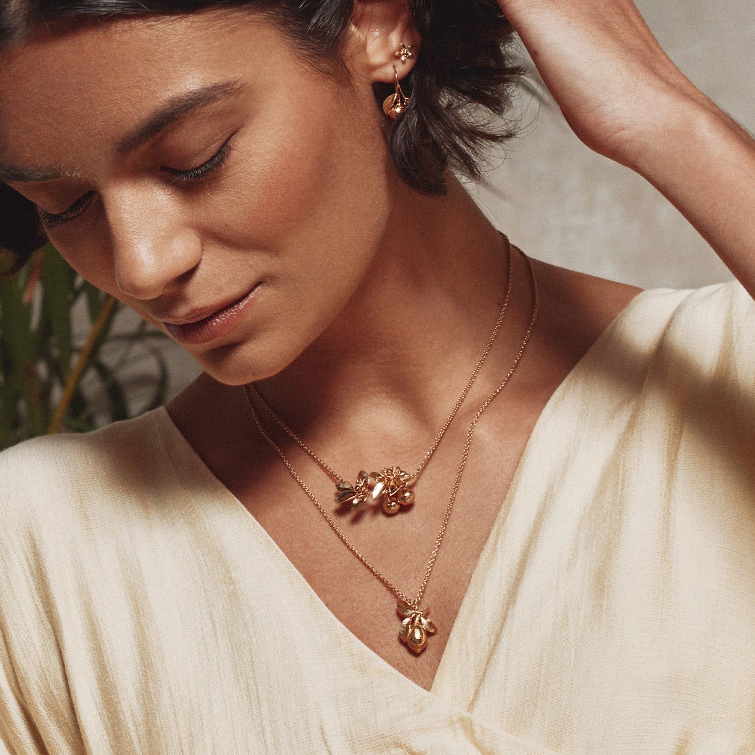 Large Lemon & Leaf Necklace Gold Plated - Samuel Perry