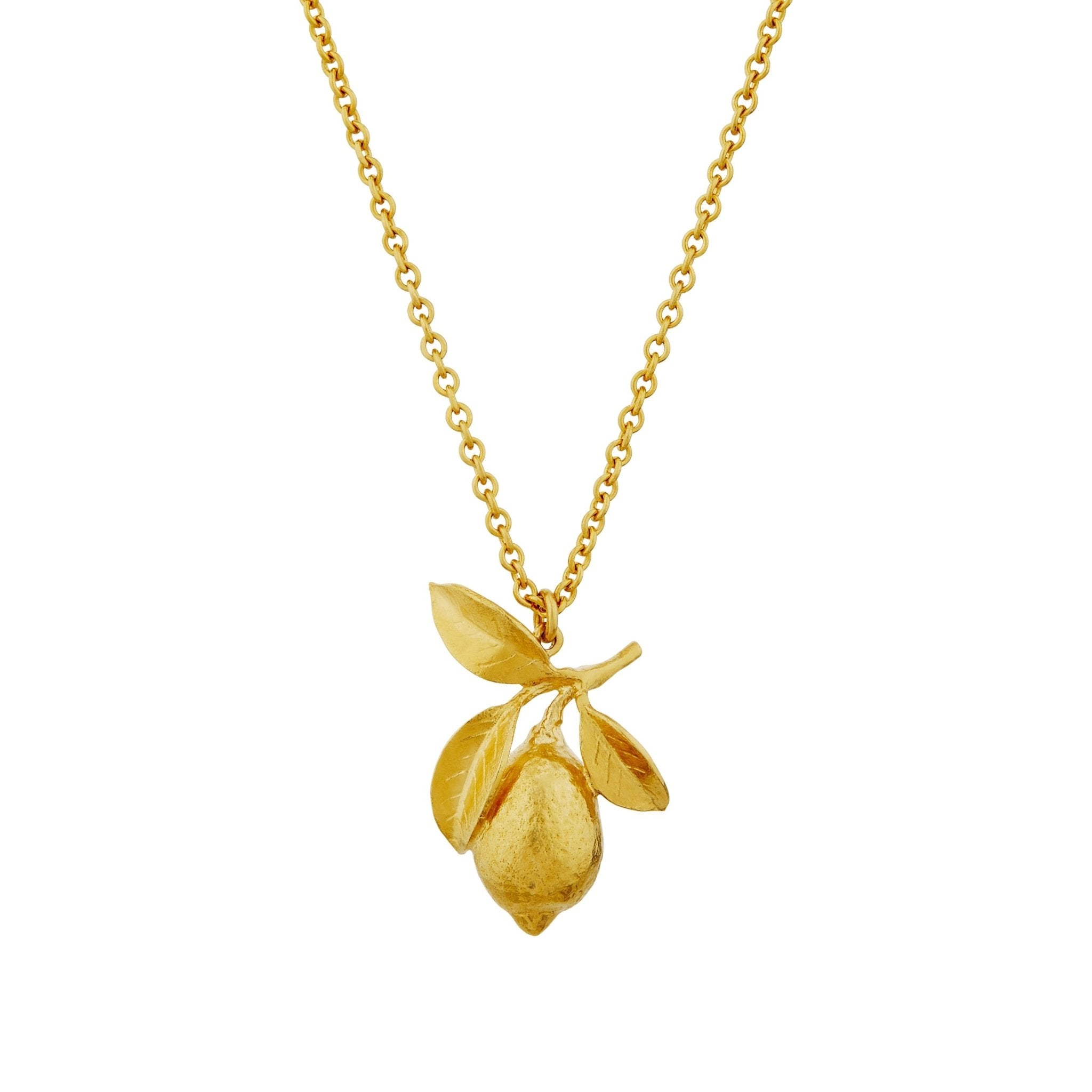 Large Lemon & Leaf Necklace Gold Plated - Samuel Perry