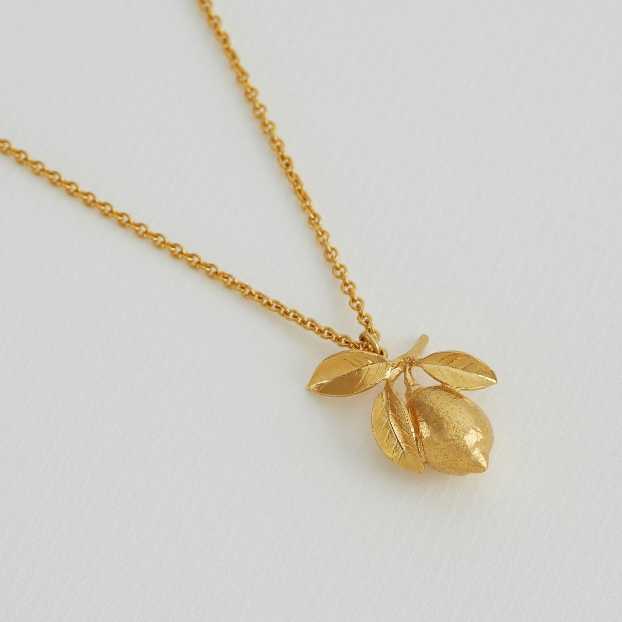 Large Lemon & Leaf Necklace Gold Plated - Samuel Perry