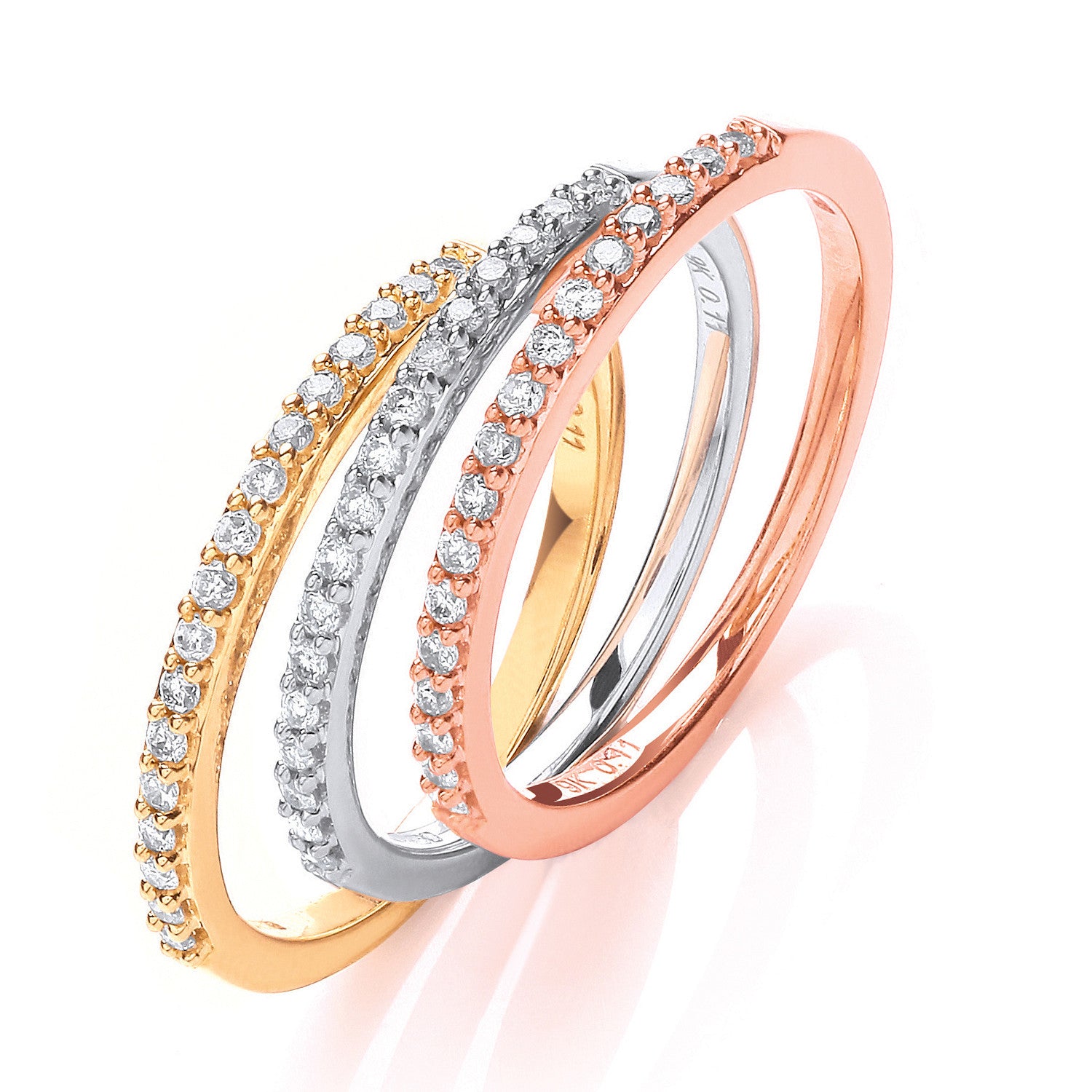 9ct White, Yellow & Rose Gold 0.33ct Diamond Half Eternity Wedding Ring Set