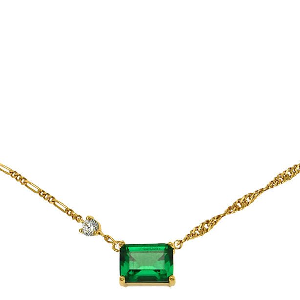 Lola Emerald Cut Necklace Emerald Green, Clear CZ and Gold - Samuel Perry