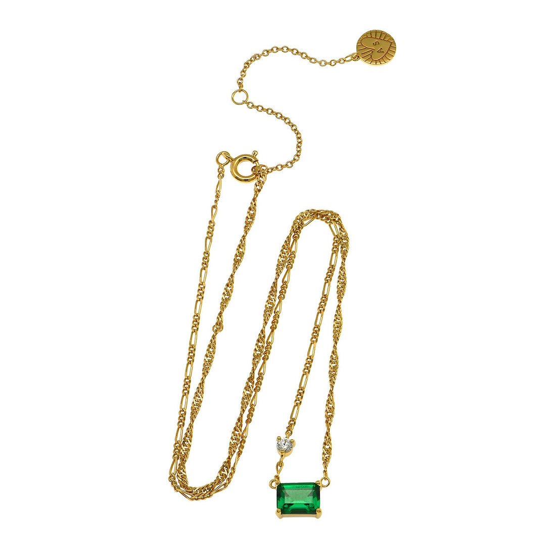 Lola Emerald Cut Necklace Emerald Green, Clear CZ and Gold - Samuel Perry