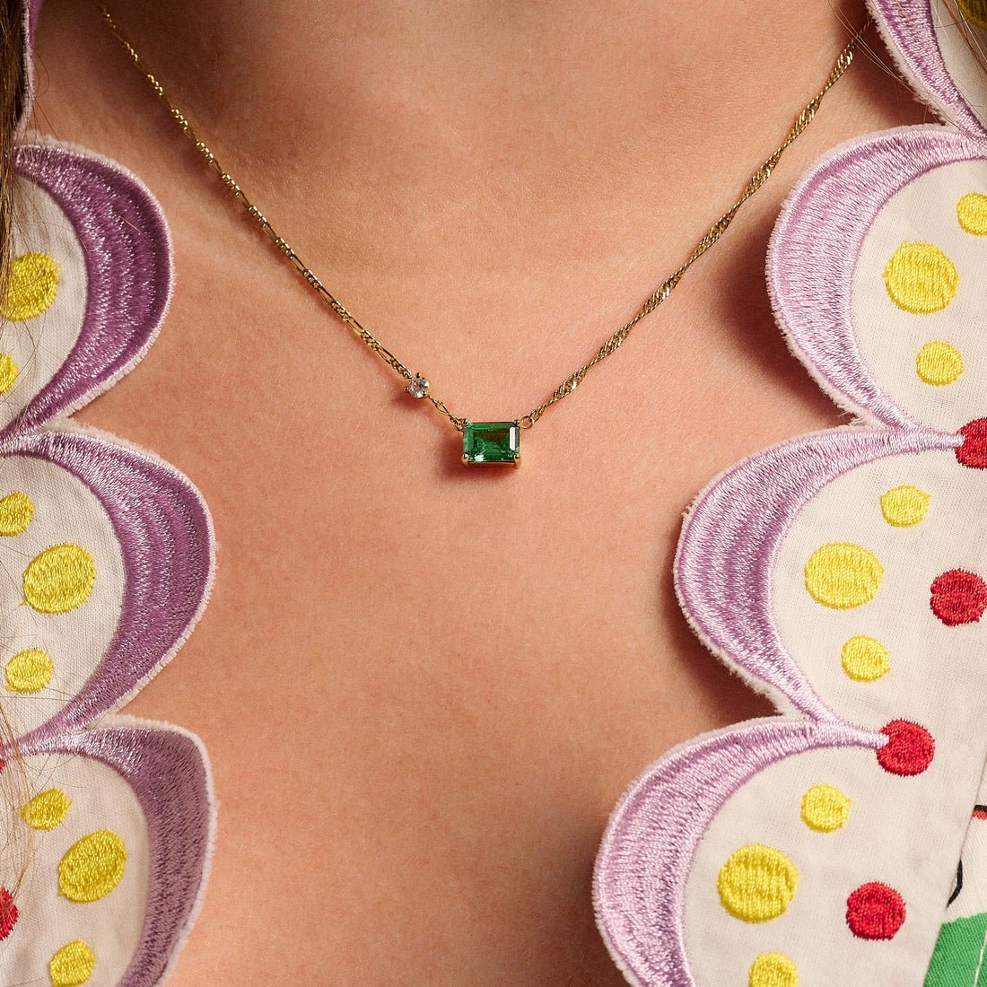 Lola Emerald Cut Necklace Emerald Green, Clear CZ and Gold - Samuel Perry