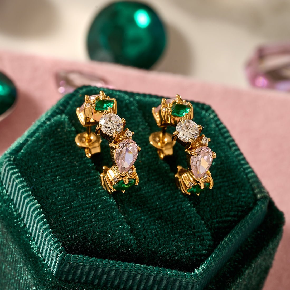 Lottie Cluster Hoop Flamingo CZ and Gold - Samuel Perry