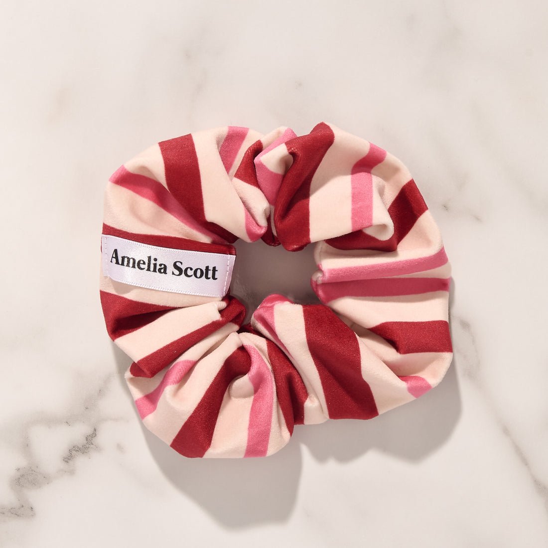 Lucy Scrunchie Candy Stripe Merlot and Rose Velvet - Samuel Perry