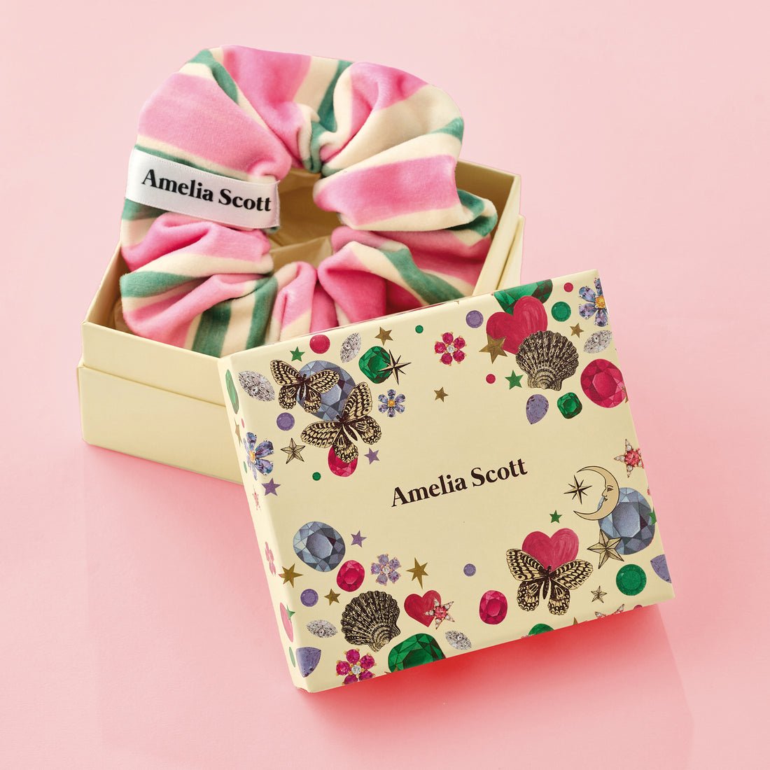 Lucy Scrunchie Candy Stripe Pink and Green Velvet - Samuel Perry