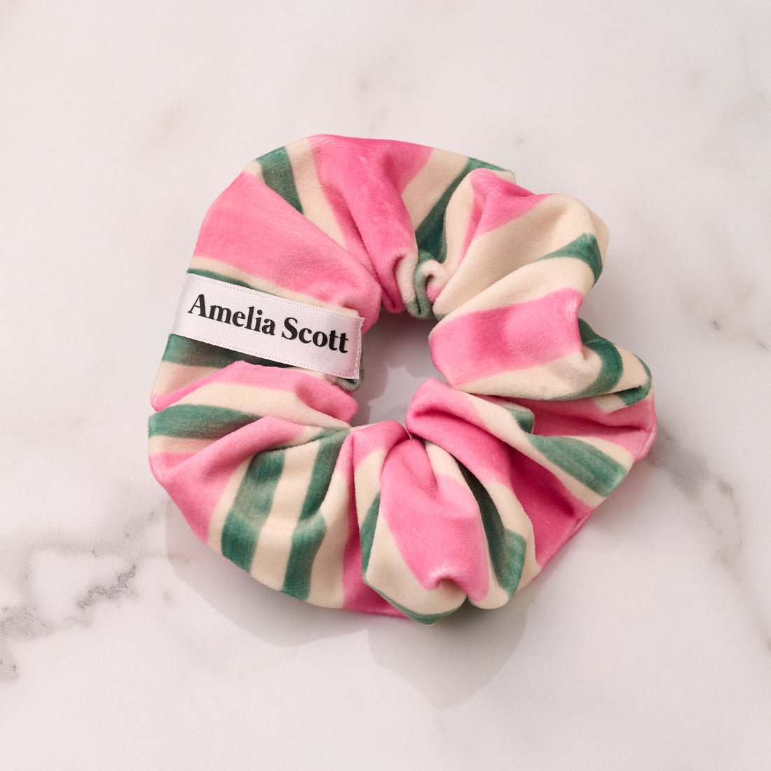 Lucy Scrunchie Candy Stripe Pink and Green Velvet - Samuel Perry