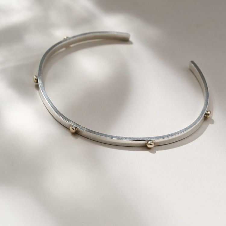 Marianne Silver and 9ct Yellow Gold Cuff Bangle - Samuel Perry