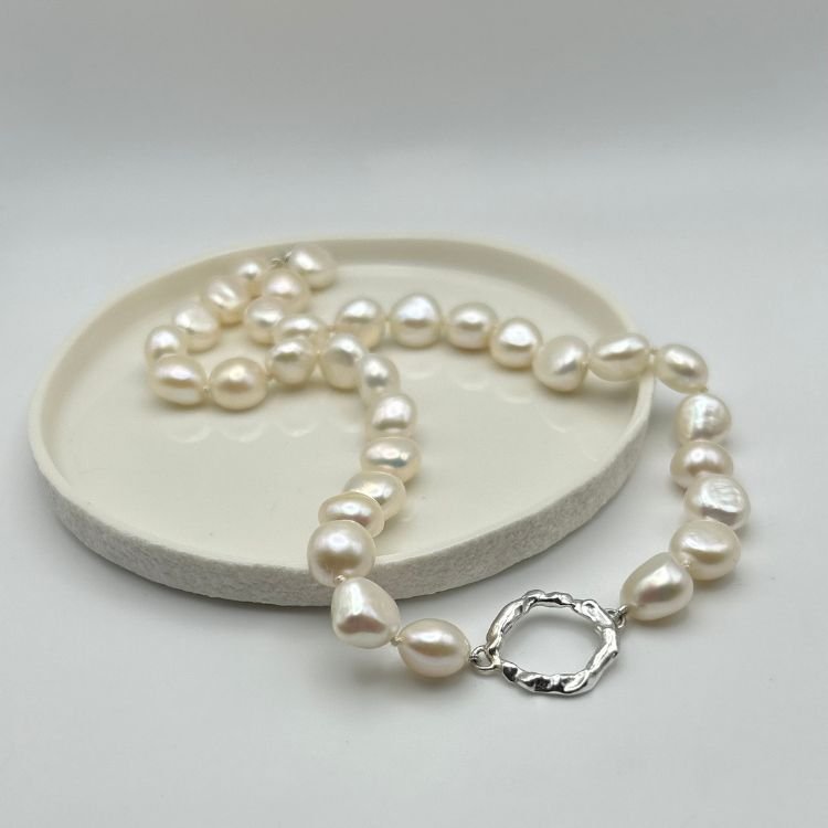 Molten Halo Sterling Silver and Pearl Choker Necklace - Samuel Perry