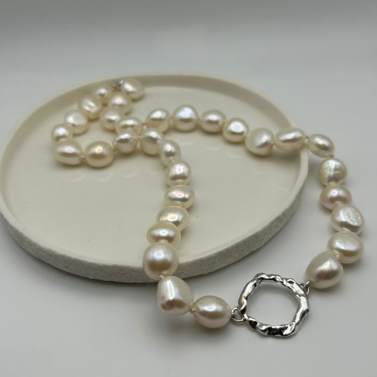 Molten Halo Sterling Silver and Pearl Choker Necklace - Samuel Perry