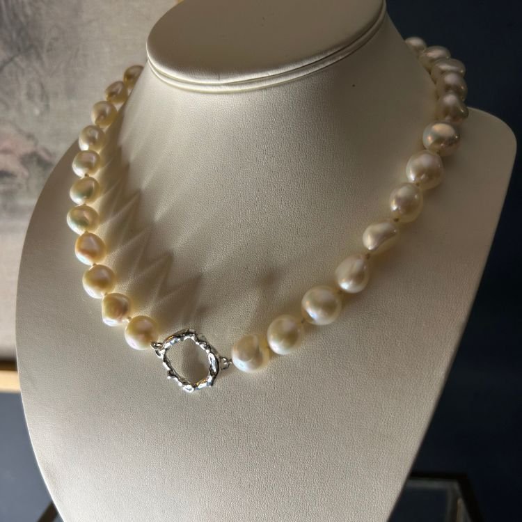 Molten Halo Sterling Silver and Pearl Choker Necklace - Samuel Perry