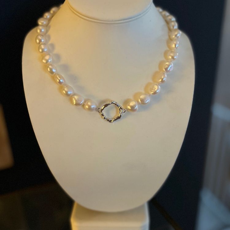 Molten Halo Sterling Silver and Pearl Choker Necklace - Samuel Perry