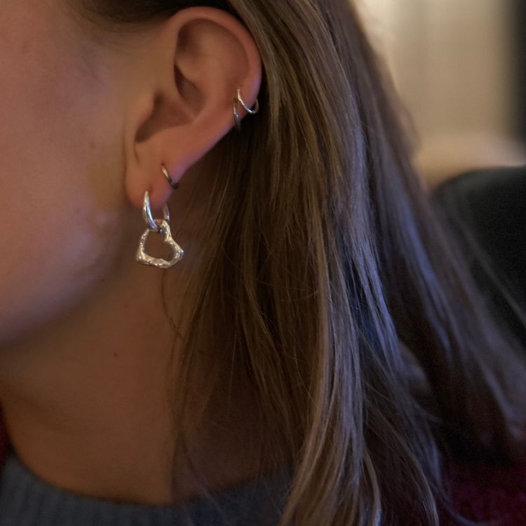Molten Sterling Silver Heart Drop Earrings - Samuel Perry