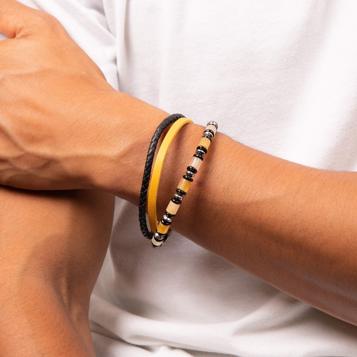 Multi Layered Leather Bracelet with Jade and Onyx Beads - Samuel Perry