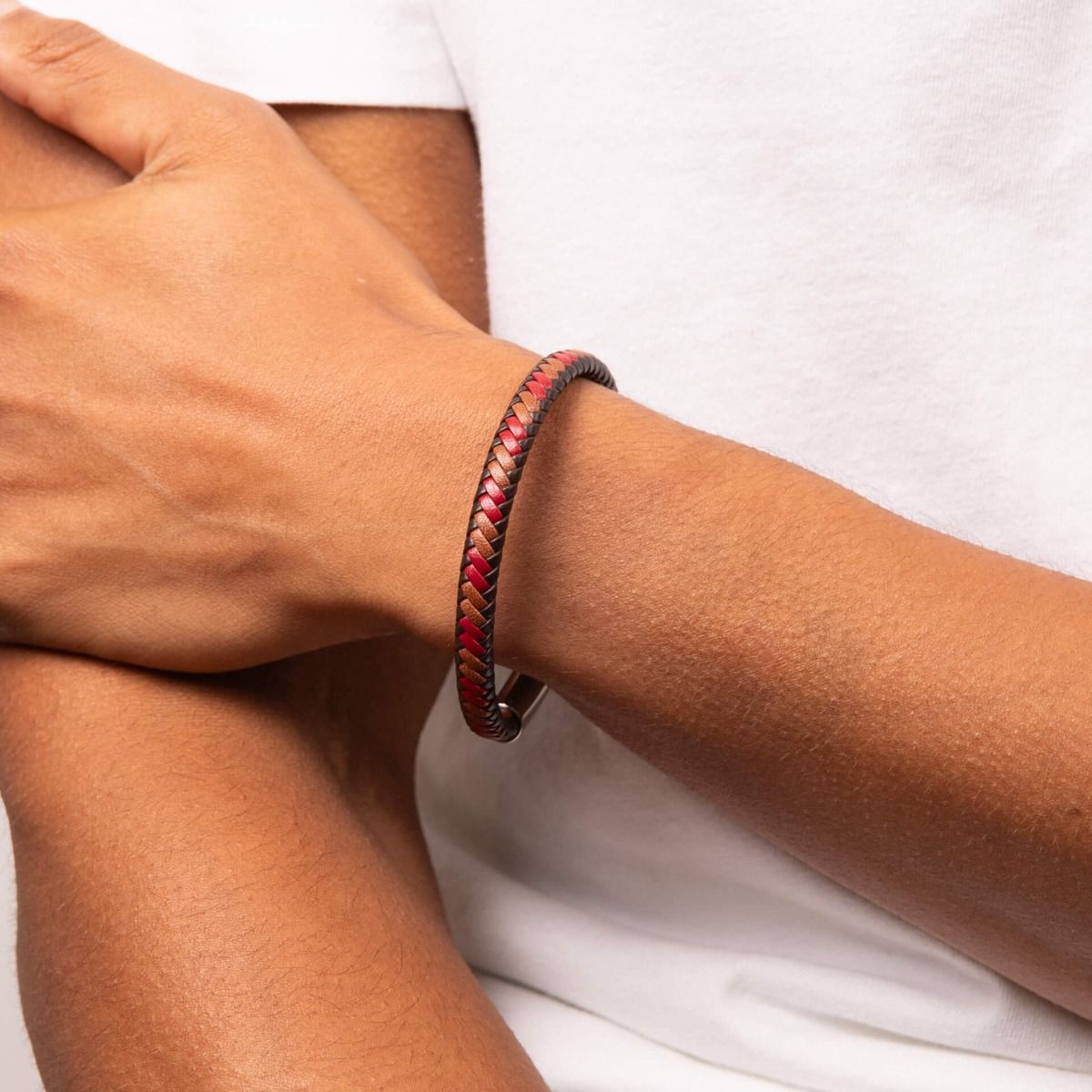 Multi - Tone Woven Leather Bracelet - Samuel Perry