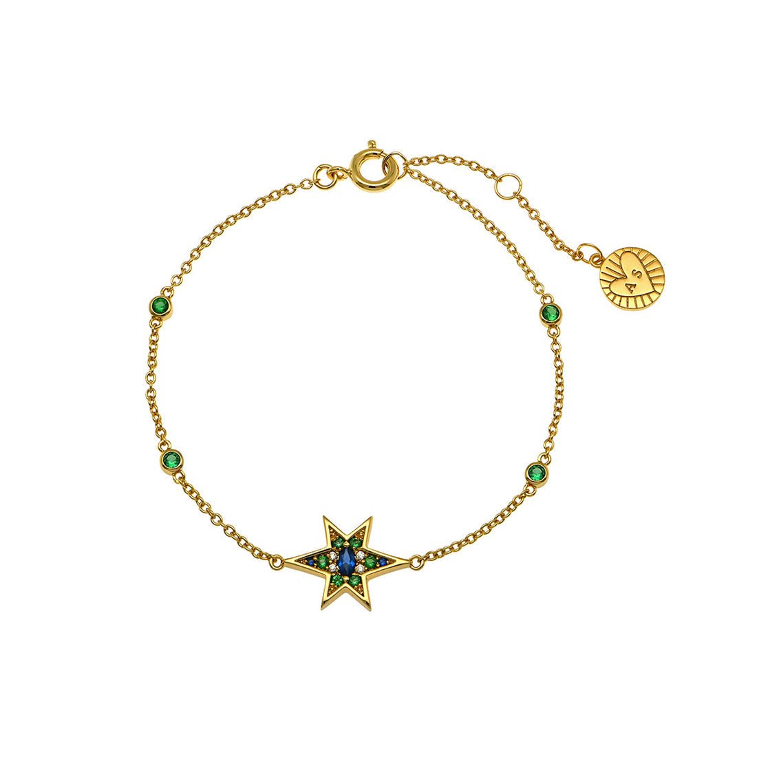 Nova North Star Bracelet Sapphire Emerald CZ and Gold - Samuel Perry