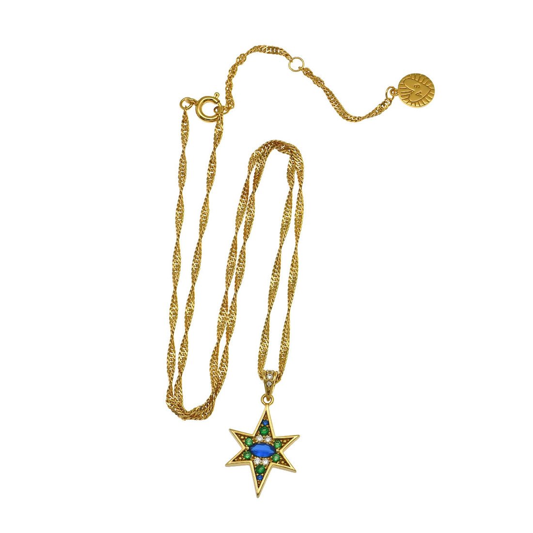 Nova North Star Necklace Sapphire, Emerald CZ and Gold - Samuel Perry