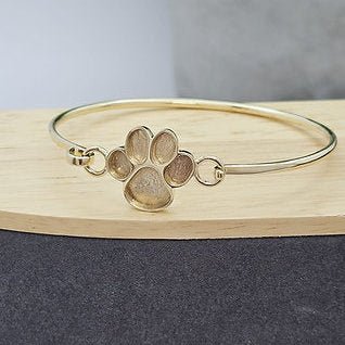 Paw Print Halo Memorial Hook Bangle in 9ct Yellow Gold - Samuel Perry