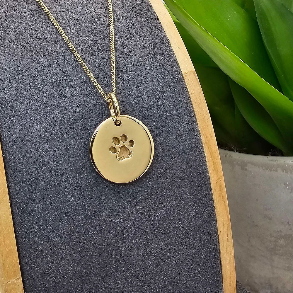 Paw Print Memorial Necklace in 9ct Yellow Gold - Samuel Perry