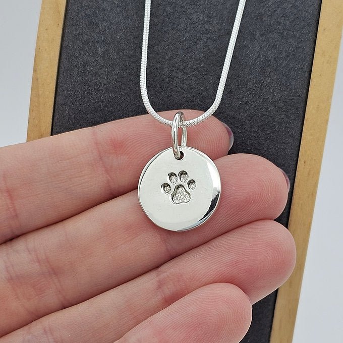 Paw Print Round Memorial Necklace in Sterling Silver - Samuel Perry