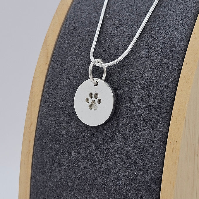 Paw Print Round Memorial Necklace in Sterling Silver - Samuel Perry