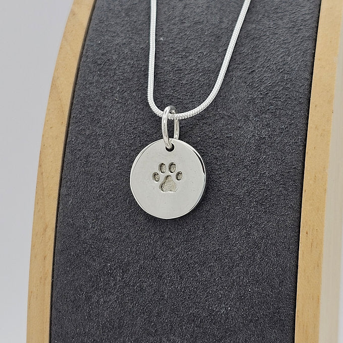 Paw Print Round Memorial Necklace in Sterling Silver - Samuel Perry