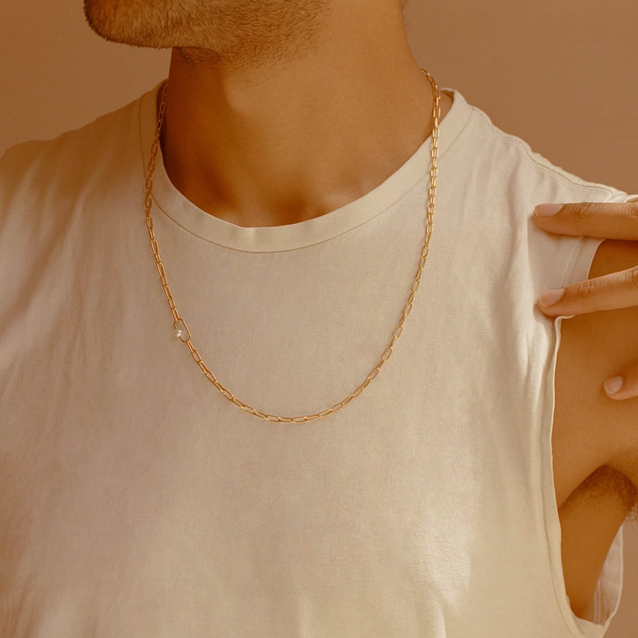 Pea Large Link Necklace with Single Pearl - Samuel Perry