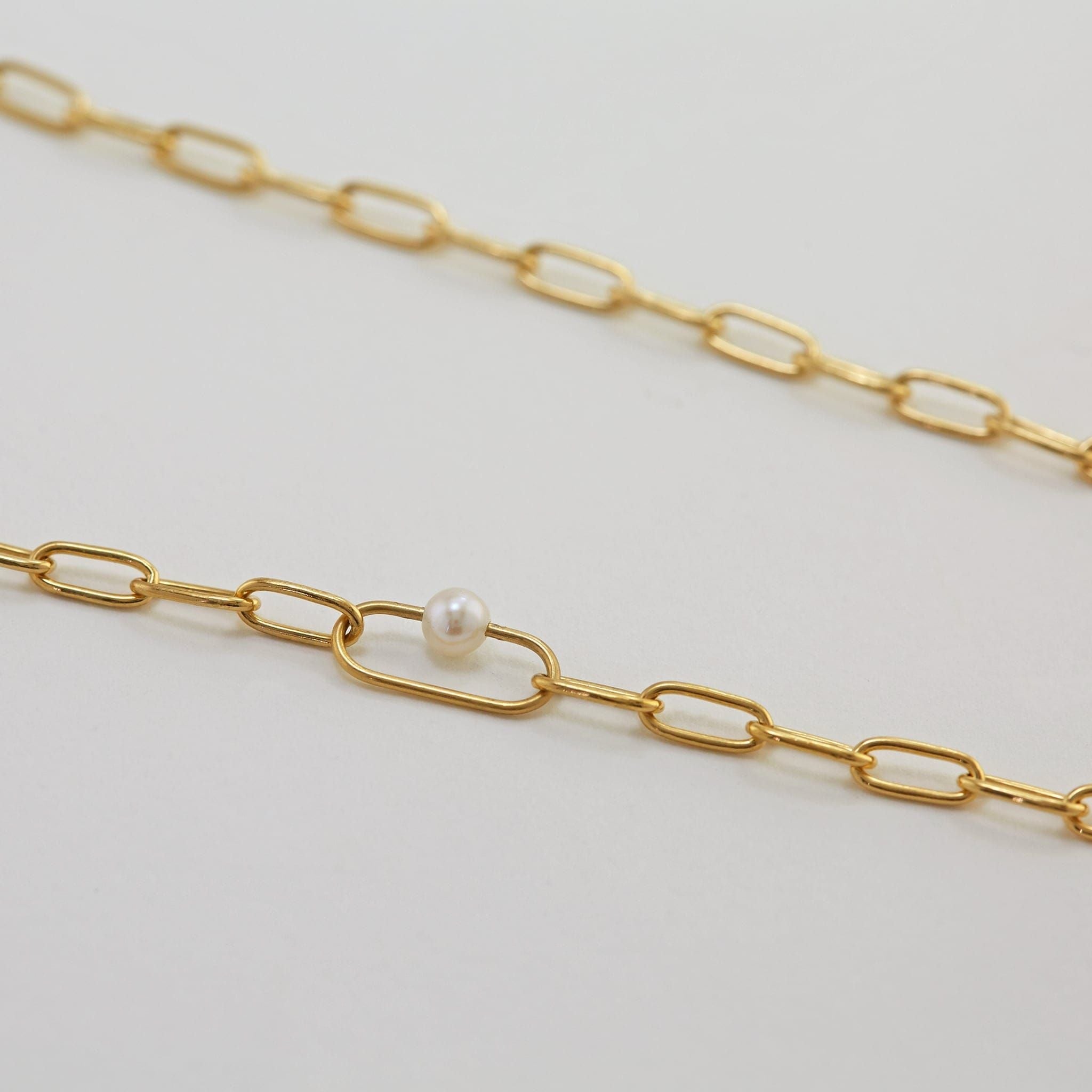 Pea Large Link Necklace with Single Pearl - Samuel Perry