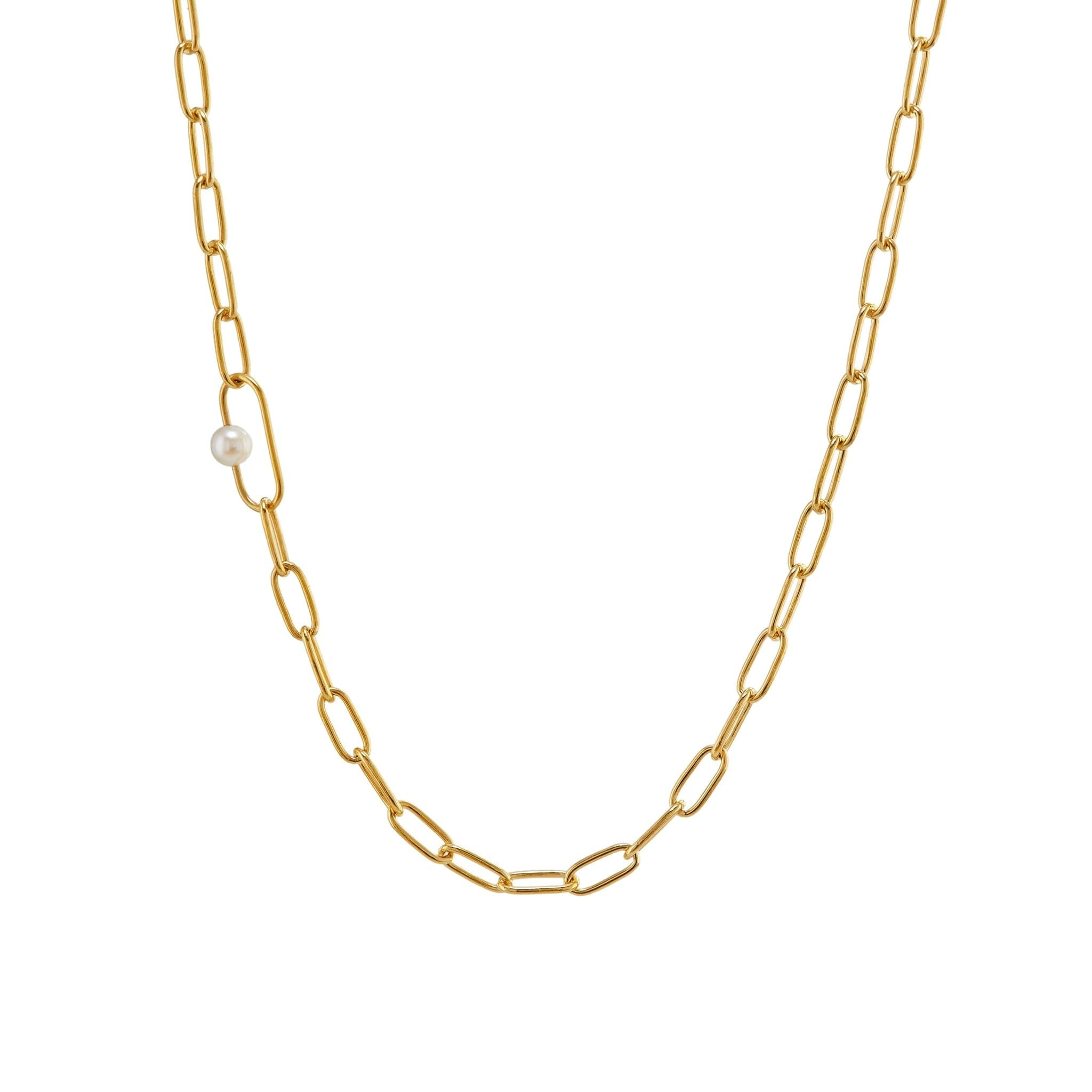 Pea Large Link Necklace with Single Pearl - Samuel Perry