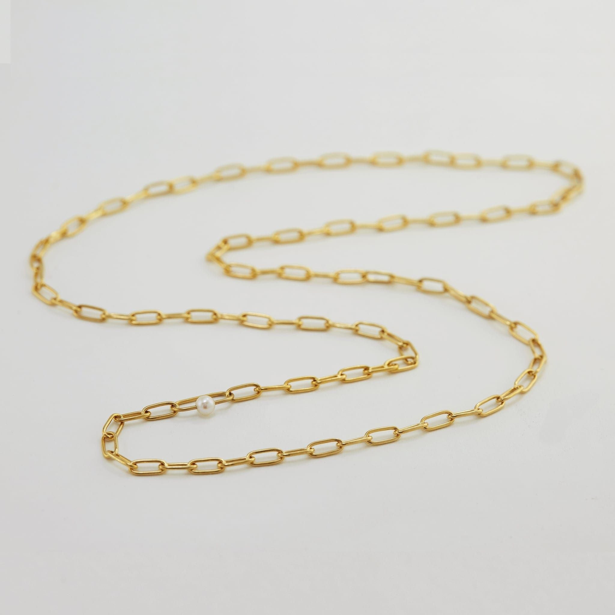 Pea Large Link Necklace with Single Pearl - Samuel Perry