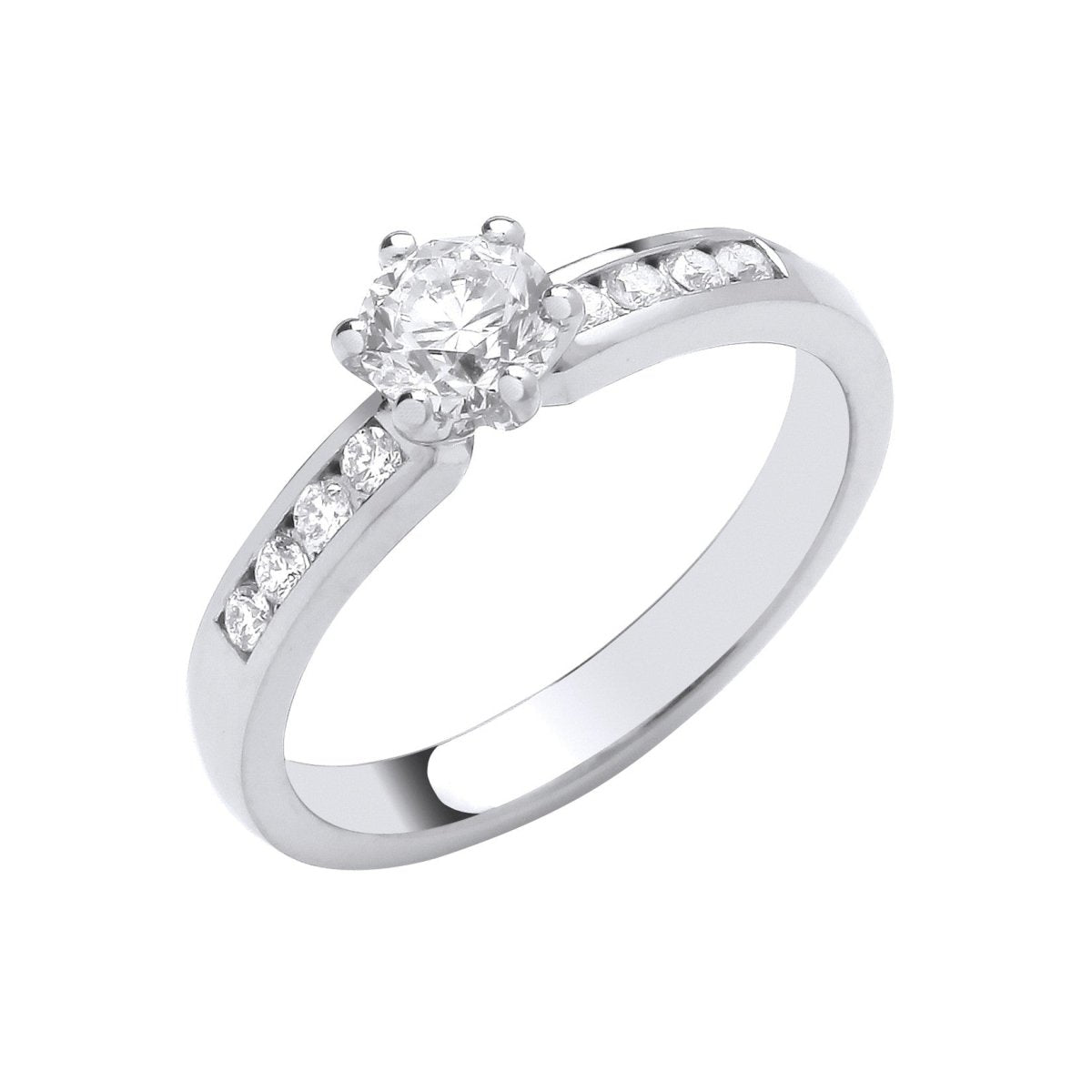 Platinum 0.70ct Diamond 6 - Claw Solitaire with Shoulders Engagement Ring - Samuel Perry