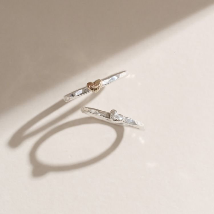Puffy Heart Sterling Silver and 9ct Yellow Stacking Ring - Samuel Perry