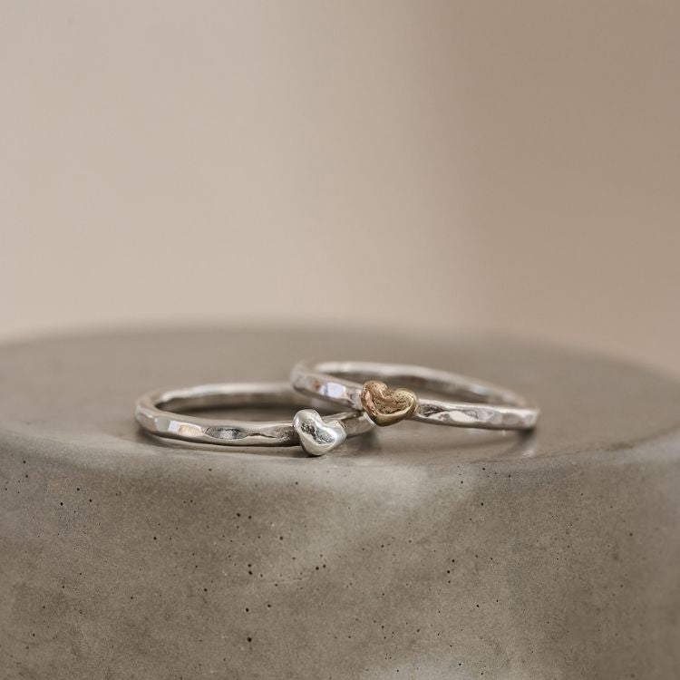 Puffy Heart Sterling Silver and 9ct Yellow Stacking Ring - Samuel Perry