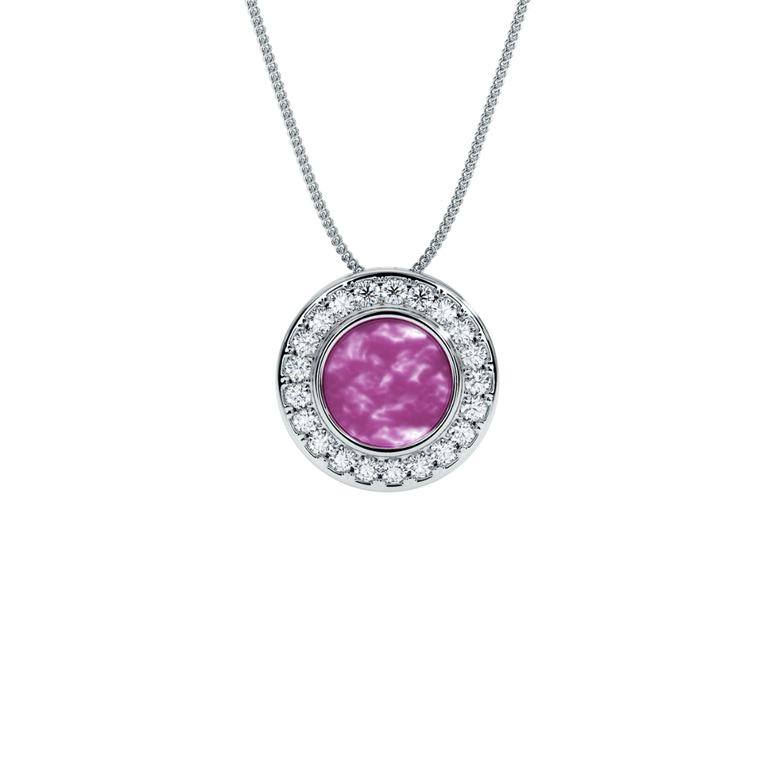 Round Halo Crystal Memorial Necklace in Sterling Silver - Samuel Perry
