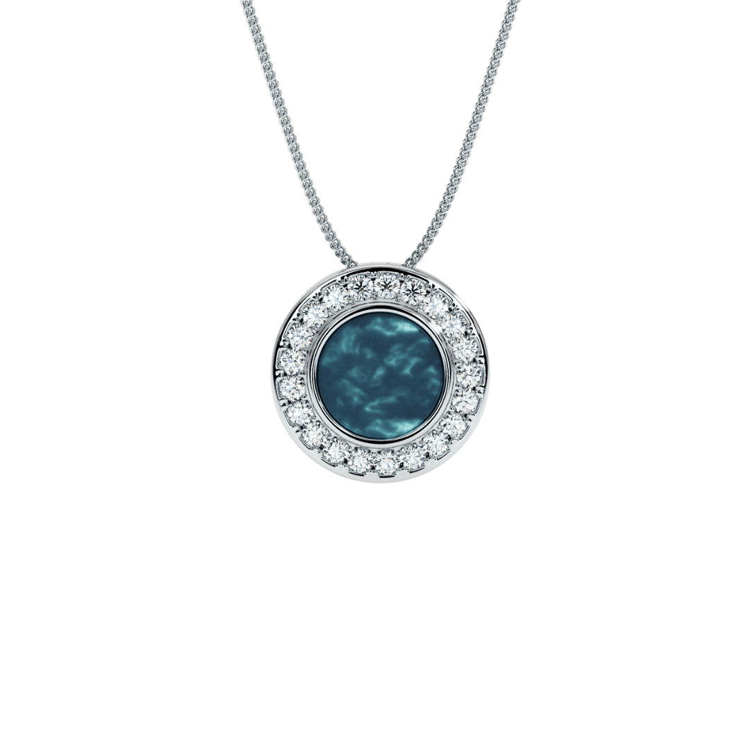Round Halo Crystal Memorial Necklace in Sterling Silver - Samuel Perry