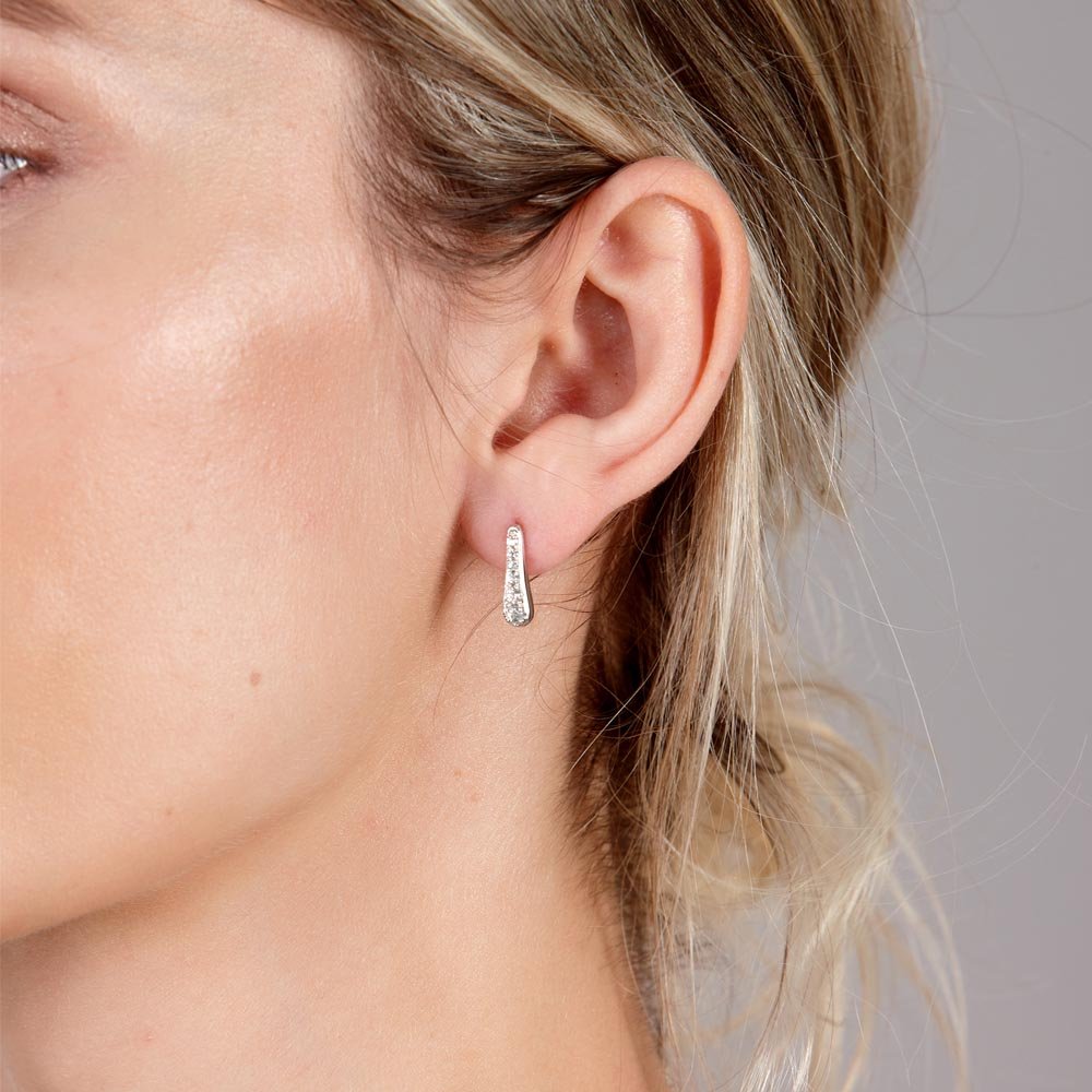 Skinny Drip Studs with White Topaz in Sterling Silver - Samuel Perry