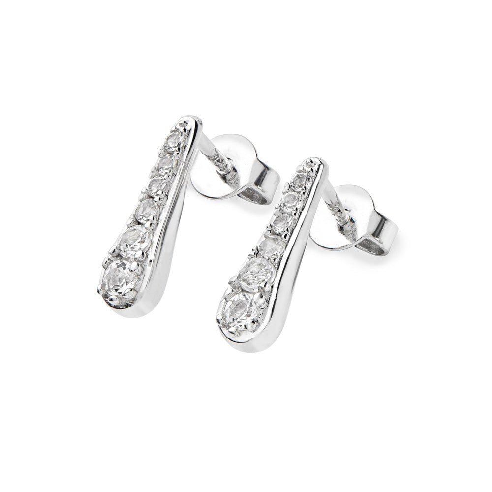 Skinny Drip Studs with White Topaz in Sterling Silver - Samuel Perry