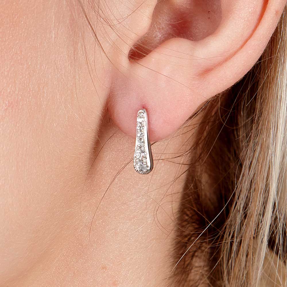 Skinny Drip Studs with White Topaz in Sterling Silver - Samuel Perry