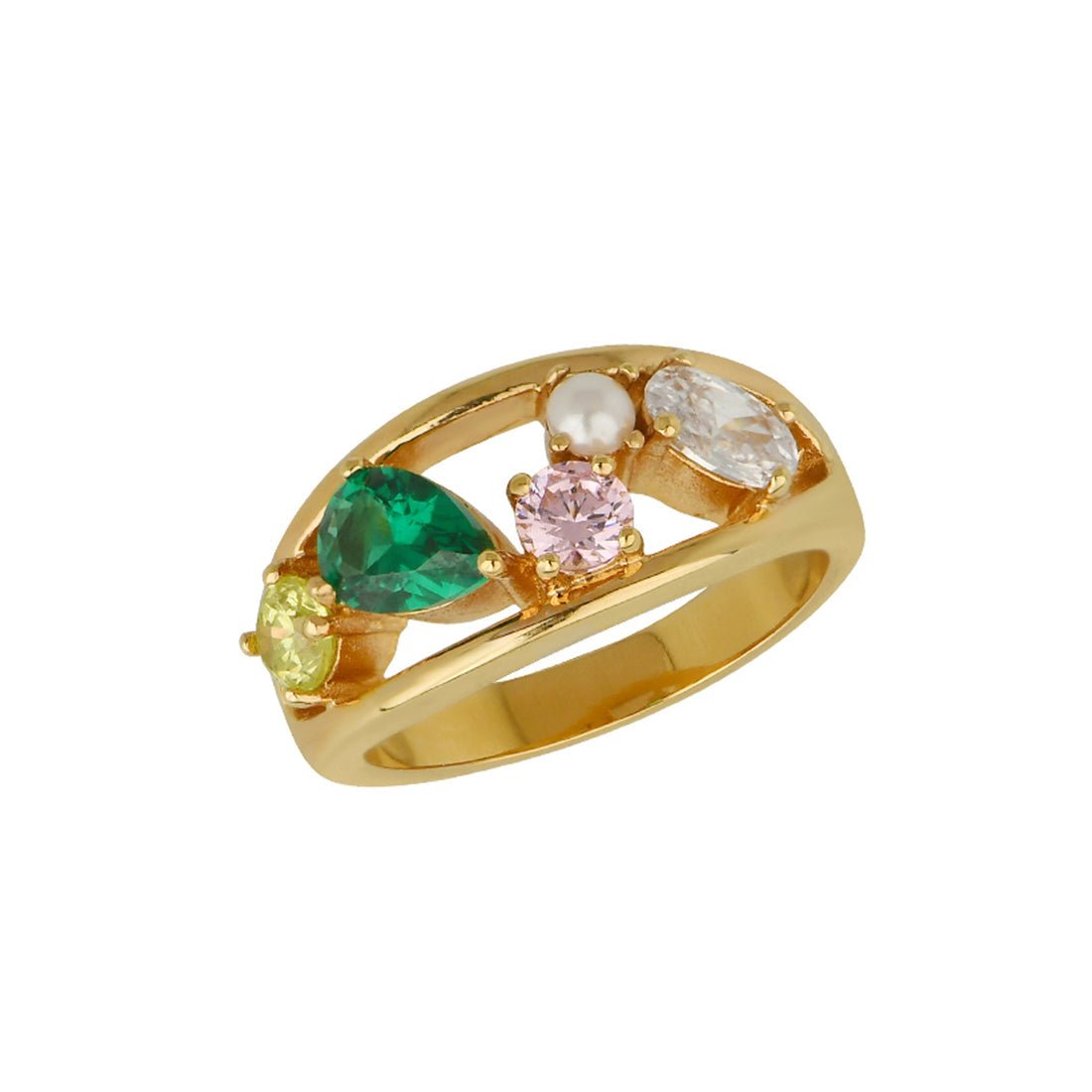 Sofia Cluster Ring Flamingo CZ and Gold - Samuel Perry