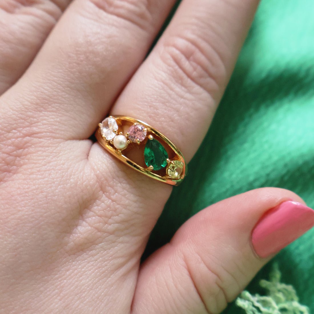 Sofia Cluster Ring Flamingo CZ and Gold - Samuel Perry