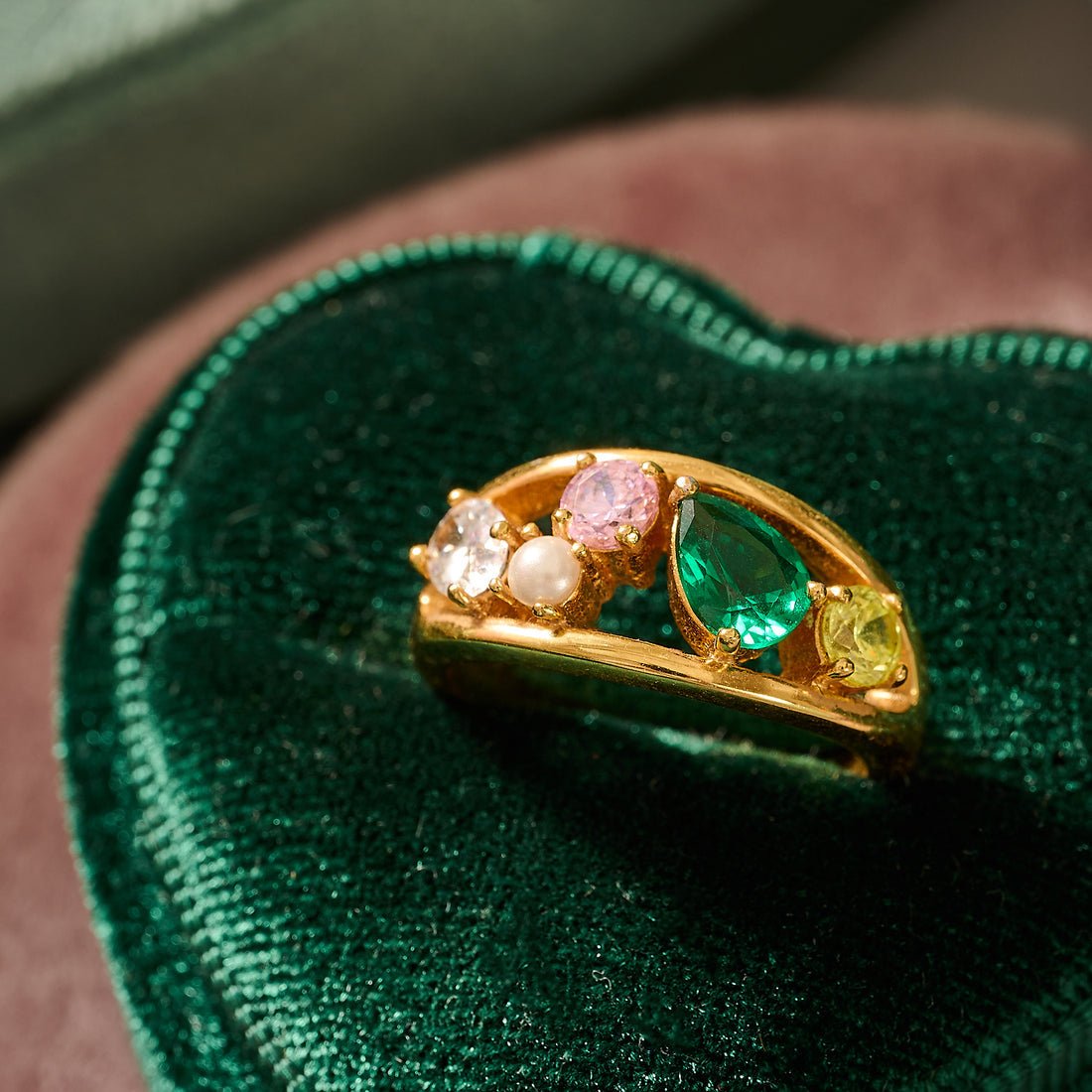 Sofia Cluster Ring Flamingo CZ and Gold - Samuel Perry