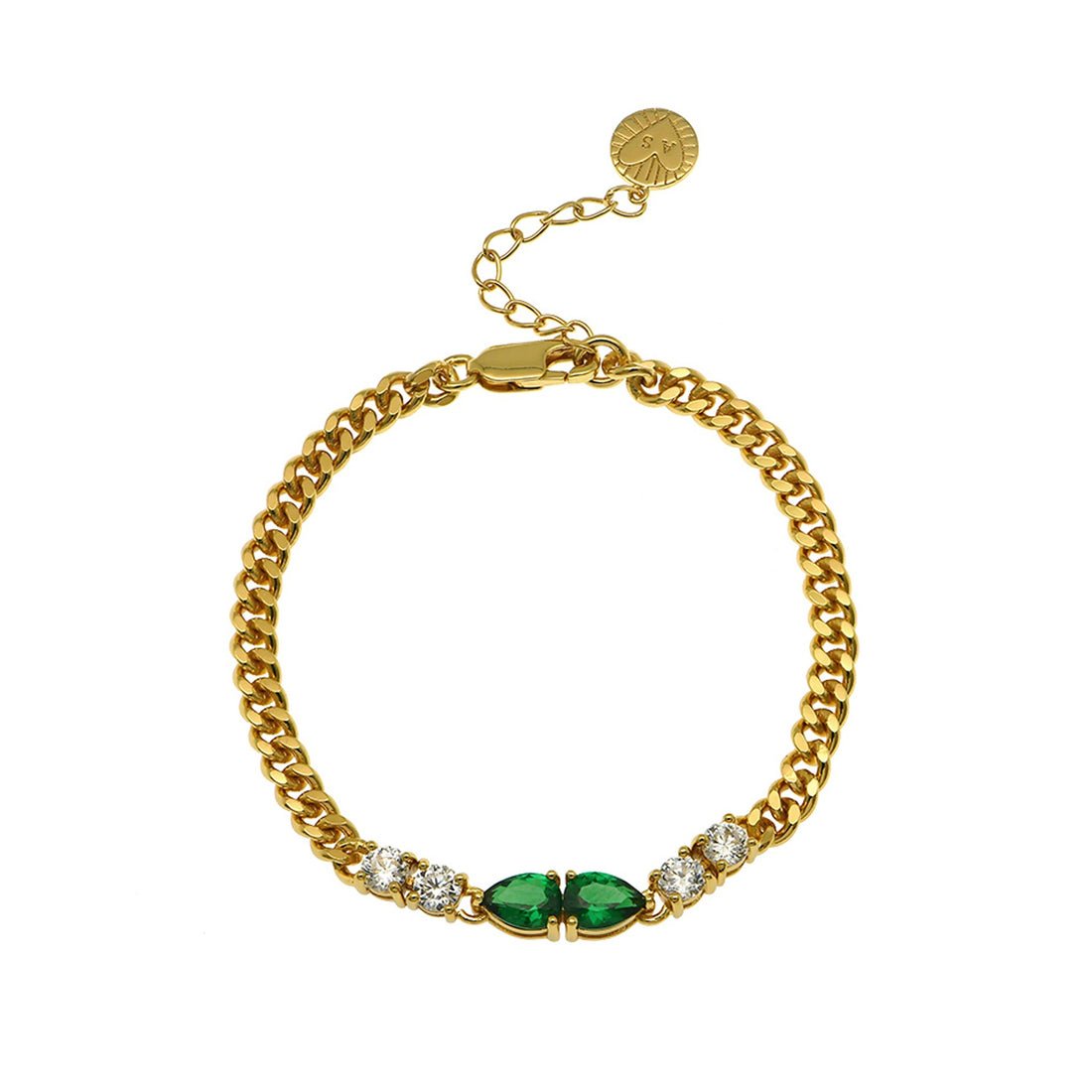 Sofia Teardrop Curb Chain Bracelet Emerald Green CZ and Gold - Samuel Perry