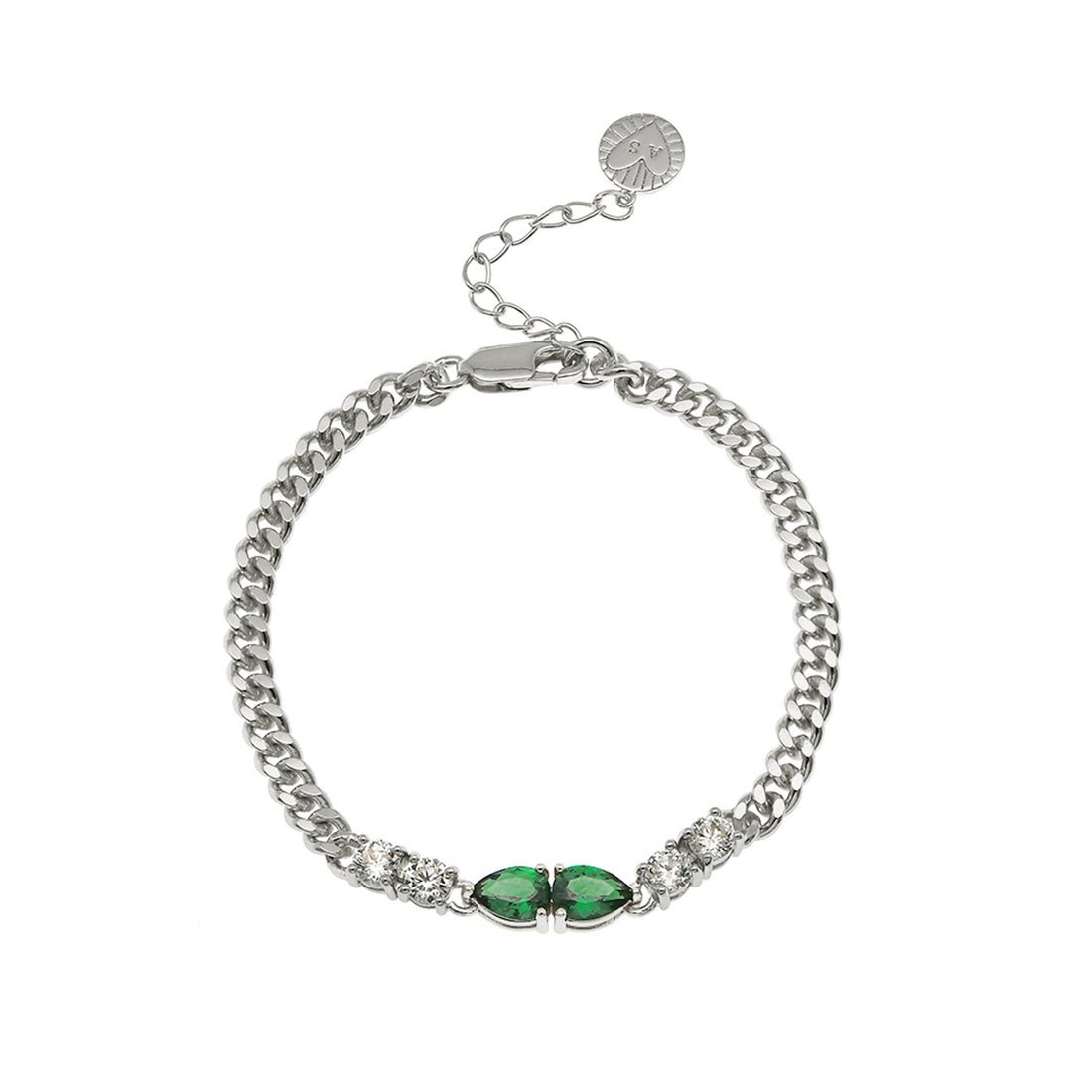 Sofia Teardrop Curb Chain Bracelet Emerald Green CZ and Silver - Samuel Perry