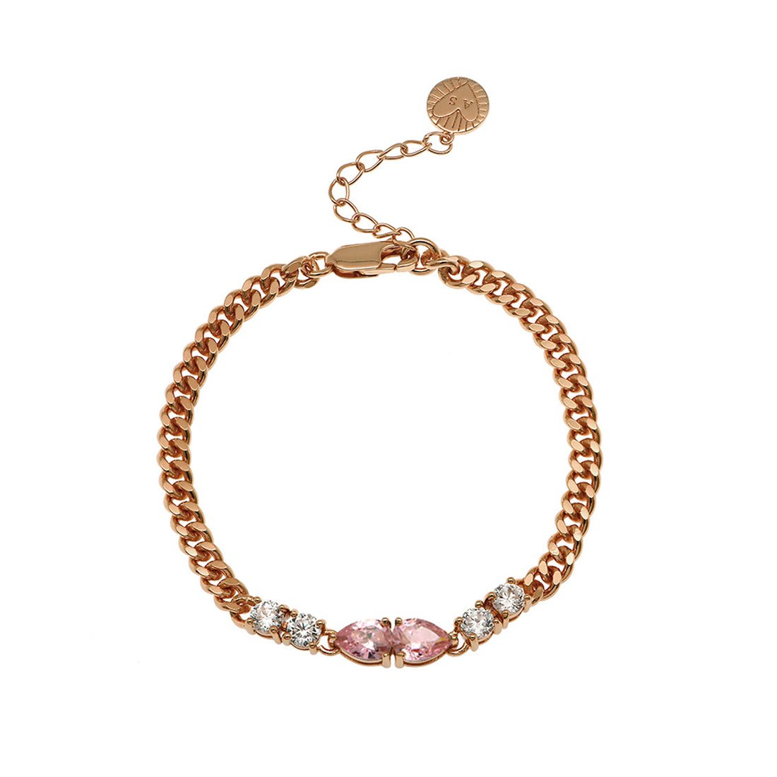 Sofia Teardrop Curb Chain Bracelet Rose Pink CZ and Rose Gold - Samuel Perry