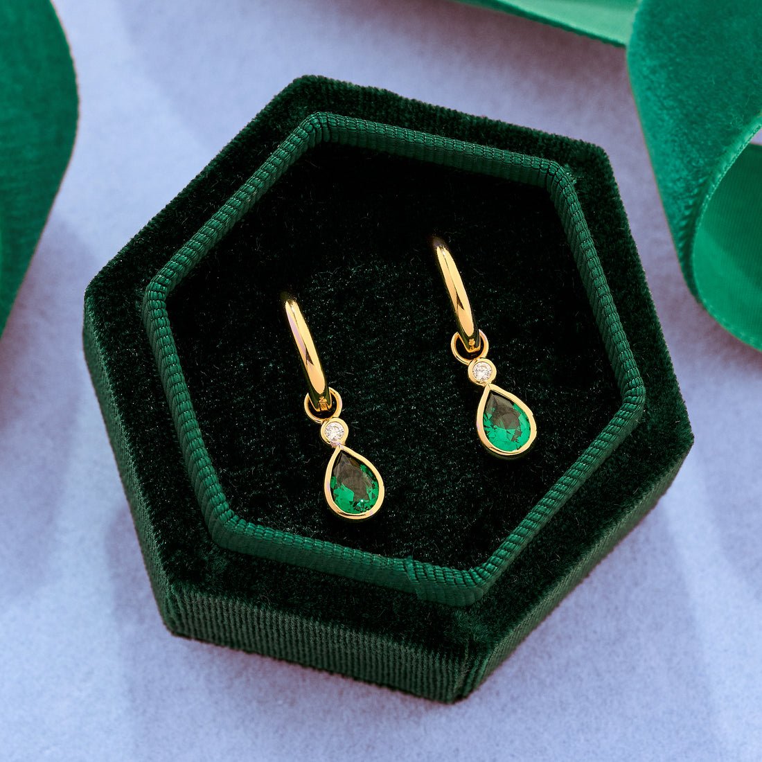 Sofia Teardrop Huggies Emerald Green and Gold - Samuel Perry