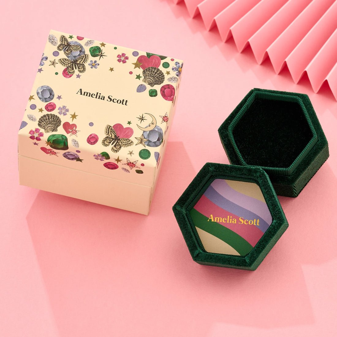 Sofia Teardrop Studs Bright Pink, Emerald Green CZ and Gold - Samuel Perry